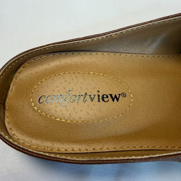 Comfortview The Sarah Womens Size 7.5 Wide Brown Leather Mules Workwear Casual - Picture 10 of 12